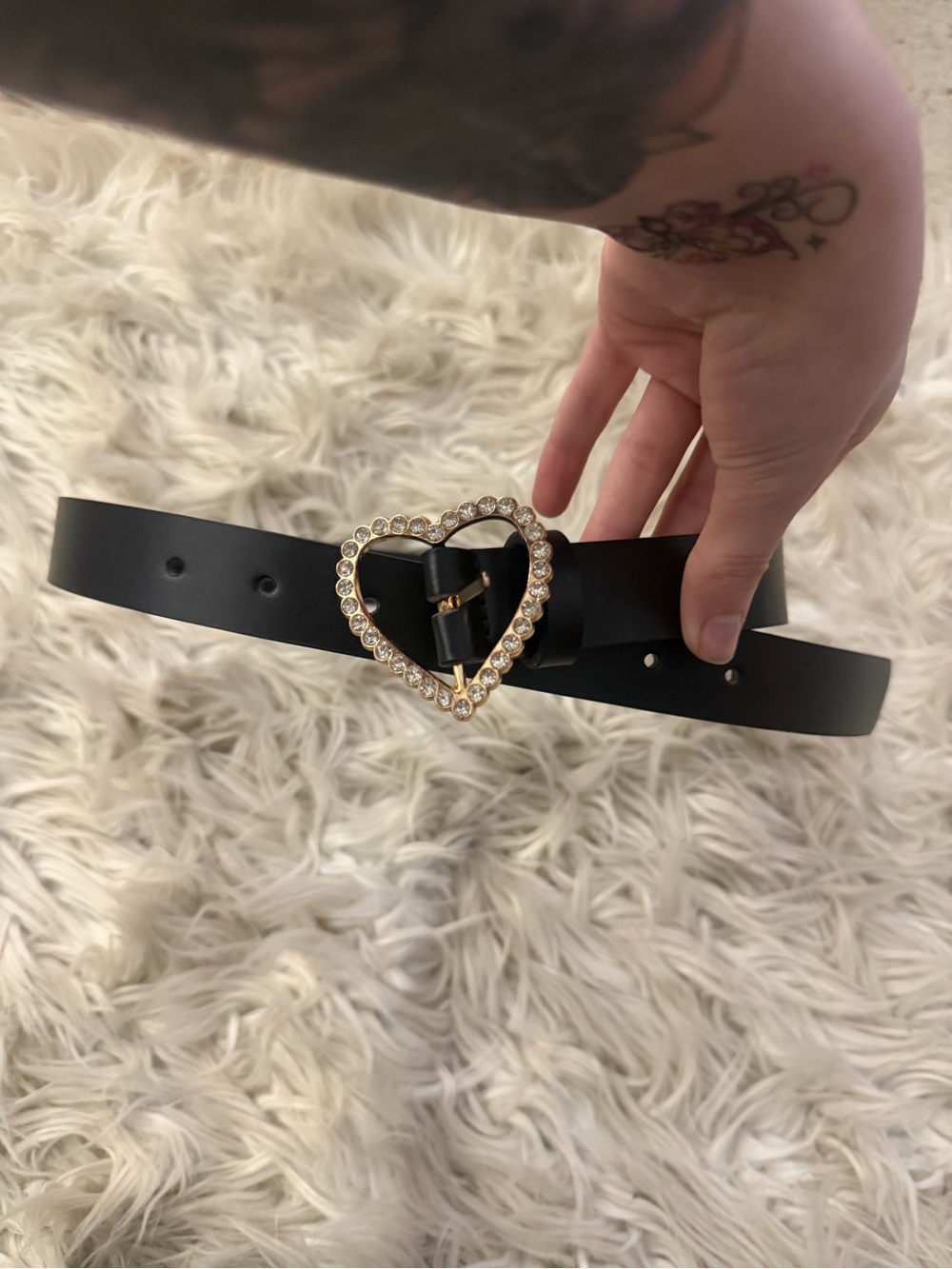 Black Belt With Gold Rhinestone Heart Buckle